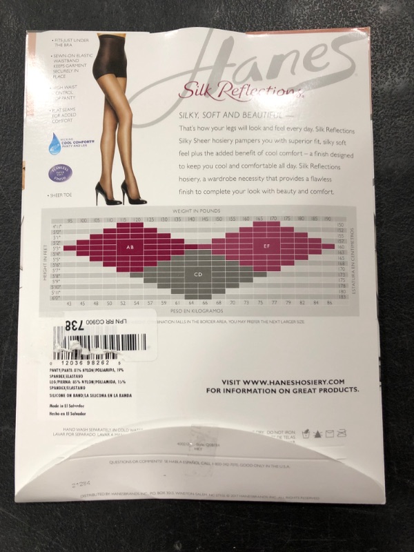 Photo 2 of Hanes Silk Reflections Women's High Waist Control Top Sandalfoot Pantyhose
SIZE AB.