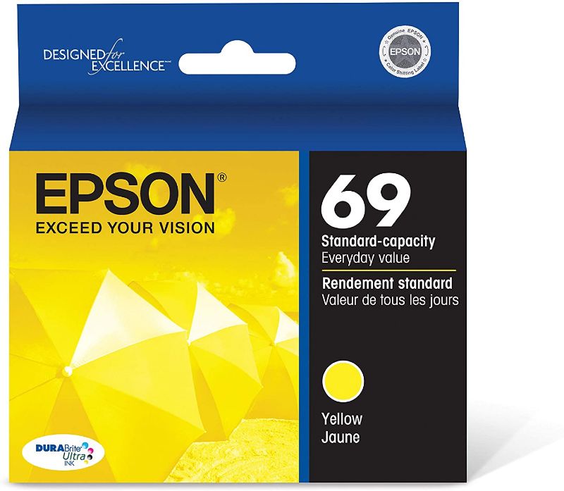 Photo 1 of EPSON T069 DURABrite Ultra -Ink Standard Capacity Yellow -Cartridge (T069420-S) for select Epson Stylus and WorkForce Printers
OPEN BOX.