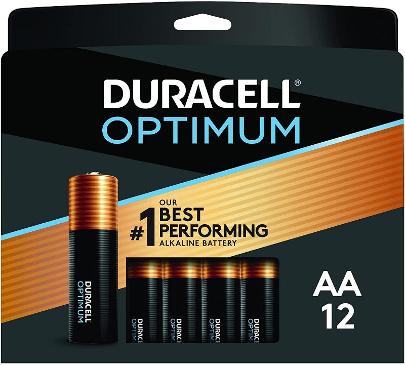 Photo 1 of Duracell Optimum AA Batteries | 12 Count Pack | Lasting Power Double A Battery | Resealable Package For Storage | Alkaline AA Battery Ideal for Household and Office Devices
