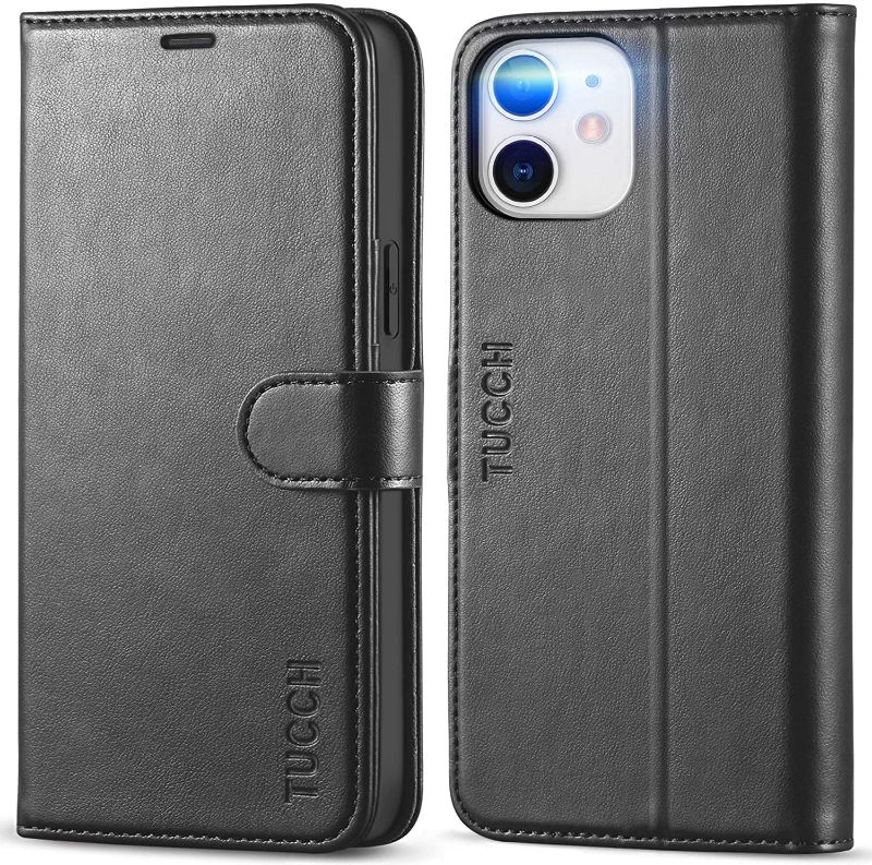 Photo 1 of TUCCH Wallet Case for iPhone 12 Pro/iPhone 12 5G, RFID Blocking Card Slot Stand [Shockproof TPU Interior Case] PU Leather Magnetic Protect Flip Cover Compatible with iPhone 12/12 Pro 6.1-inch, Black. OPEN BOX.
