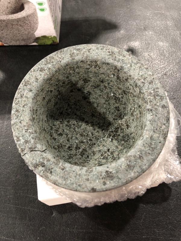 Photo 1 of ChefSofi Mortar and Pestle Set - 6 Inch - 2 Cup Capacity - Unpolished Heavy Granite for Enhanced Performance and Organic Appearance - Included: Anti-Scratch Protector + Italian Recipes EBook. CRACKED.
