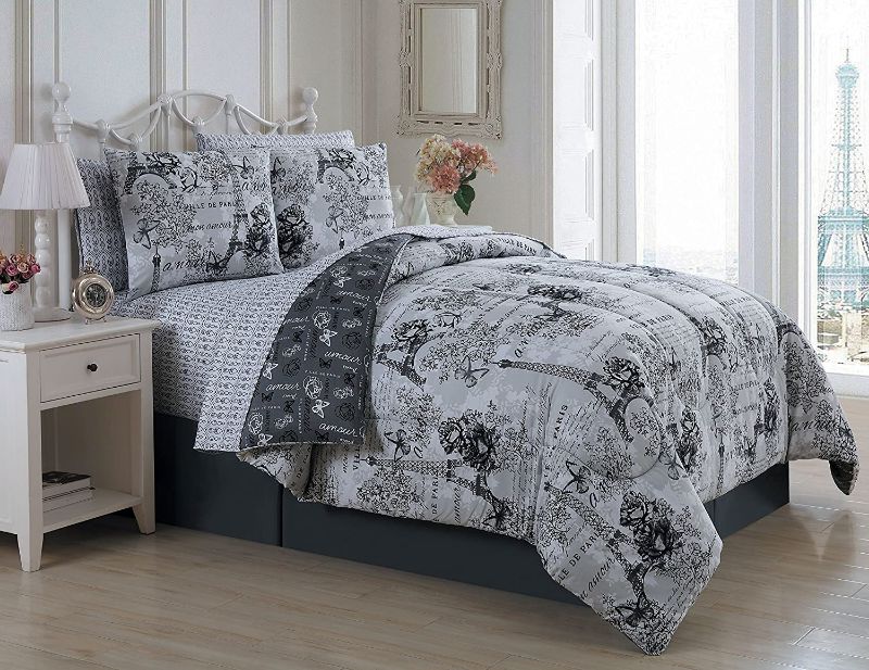 Photo 1 of Avondale Manor 8 Piece Amour Comforter Set, Queen, Black/White. PRIOR USE.
