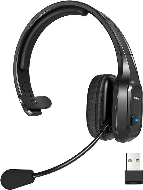 Photo 1 of TECKNET Bluetooth Trucker Headset with Microphone Noise Canceling Wireless On Ear Headphones, Hands Free Telephone Headset for Cell Phone Computer Office Home Call Center Skype (Black). PRIOR USE.
