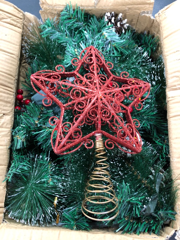 Photo 1 of CLEVER CREATIONS RED STAR CHRISTMAS TREE TOPPER & CHRISTMAS GARLEND DECORATIONS. USED CONDITION. 