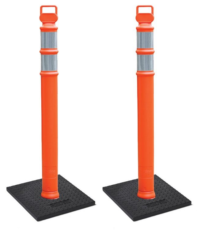 Photo 1 of Cortina EZ Grab Delineator 45" Post, 3" Hip Collars with 10 lb Base, 03-747RBC-2, Orange, 2 Pack
