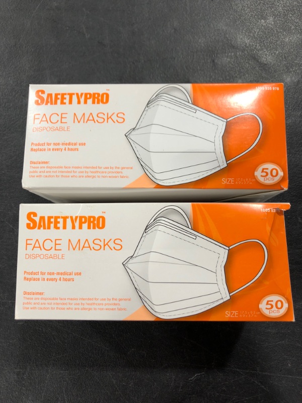 Photo 2 of Disposable Non-Woven Protective Mask for Adult (50 Pieces)
LOT OF 2 BOXES FOR 100 PIECES TOTAL.