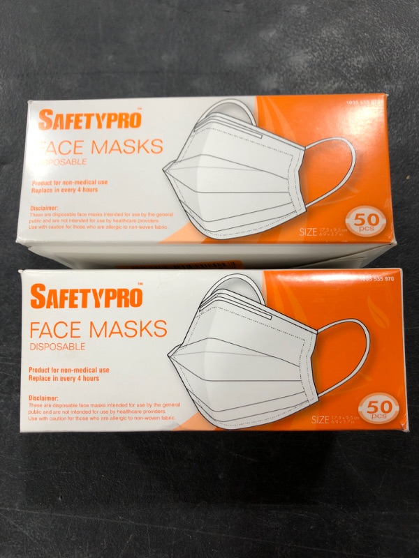 Photo 2 of Disposable Non-Woven Protective Mask for Adult (50 Pieces)
LOT OF 2 BOXES FOR 100 PIECES TOTAL COUNT.