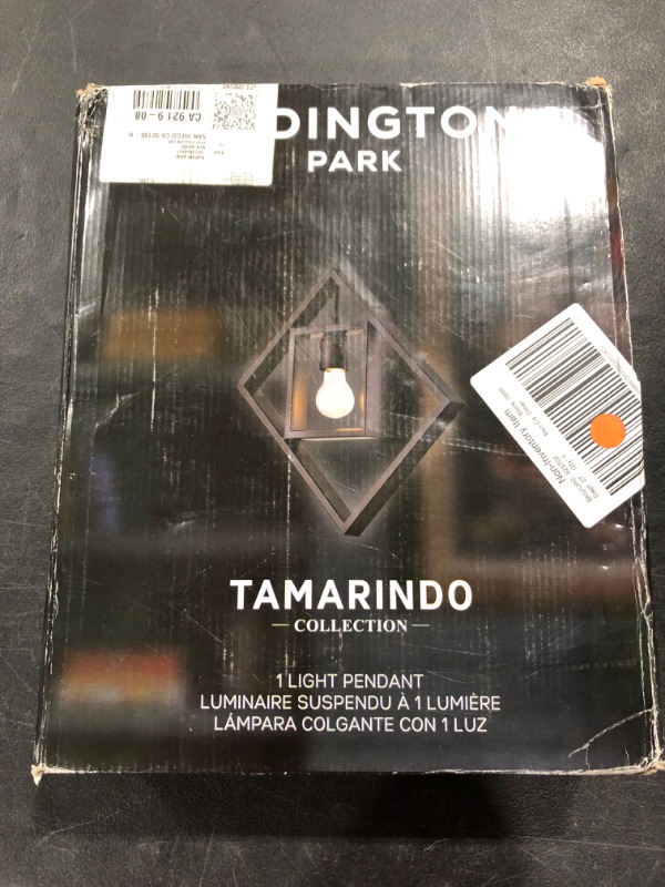 Photo 2 of Addington Park 31785 Tamarindo Collection 1-Light Open Socket Pendant with Geometric Frame, Black Finish
