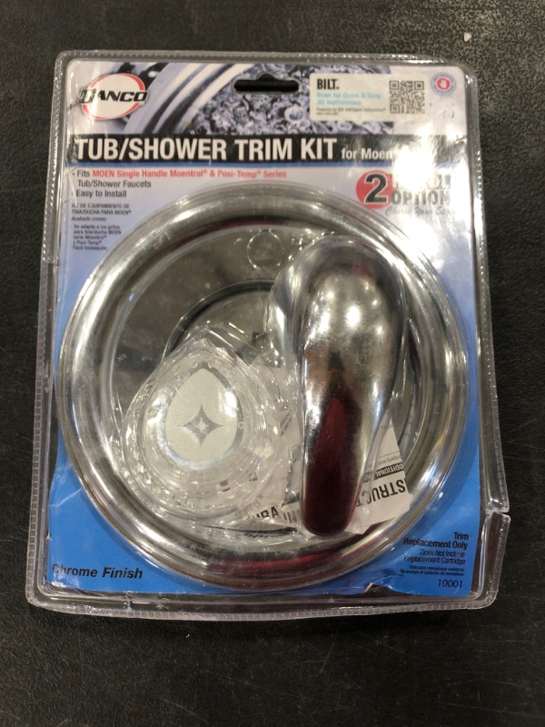 Photo 2 of Danco 10001 Trim Kit, for Use with Moen Tub and Shower Faucets, Plastic, Chrome Plated, Single-Handle Valve Moentrol Series. OPEN PACKAGE. MISSING SOME HARDWARE.

