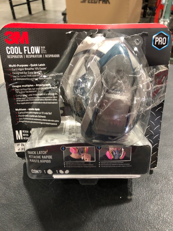 Photo 2 of 3M Rugged Comfort Half Facepiece Reusable Respirator 6503/49491, Cool Flow Valve, Silicone, Welding, Sanding, Cleaning, Grinding, Assembly, Machine Operations, Large
OPEN PACKAGE.