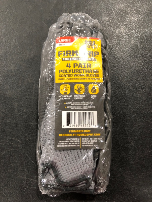 Photo 1 of FIRM GRIP CREW PACK 4 PAIR POLYURETHANE COATED WORK GLOVES. GREY/BLACK.