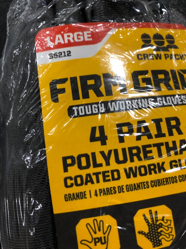 Photo 3 of FIRM GRIP CREW PACK 4 PAIR POLYURETHANE COATED WORK GLOVES. GREY/BLACK.