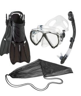 Photo 1 of Phantom Aquatics Rapido Adult Mask Fin Snorkel Set, Panoramic View Snorkel Mask, Dry Snorkel, Snorkeling Fins + Travel Bag