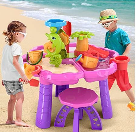 Photo 1 of TEMI 3-In-1 Sand Water Table For Kids,Summer Toys Activity Table Sandbox Toy Sensory Table 28PCS Outdoor Toy Beach Play Table With Dolphin Water Wheel ,For Toddler Boys Girls (3 IN 1 Sand Water Table)
