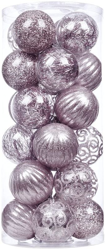 Photo 1 of XmasExp 24ct Christmas Ball Ornaments Set -Large Clear Plastic Shatterproof Xmas Tree Ball Hanging Baubles Stuffed Delicate Glitter for Holiday Wedding Xmas Party Decoration (70mm/2.76",Pinkish Gold)