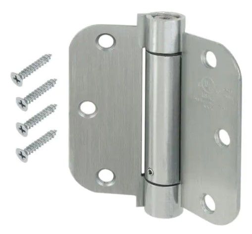 Photo 1 of 3-1/2 in. x 5/8 in. Radius Satin Chrome Adjustable Spring Door Hinge (2-pack)