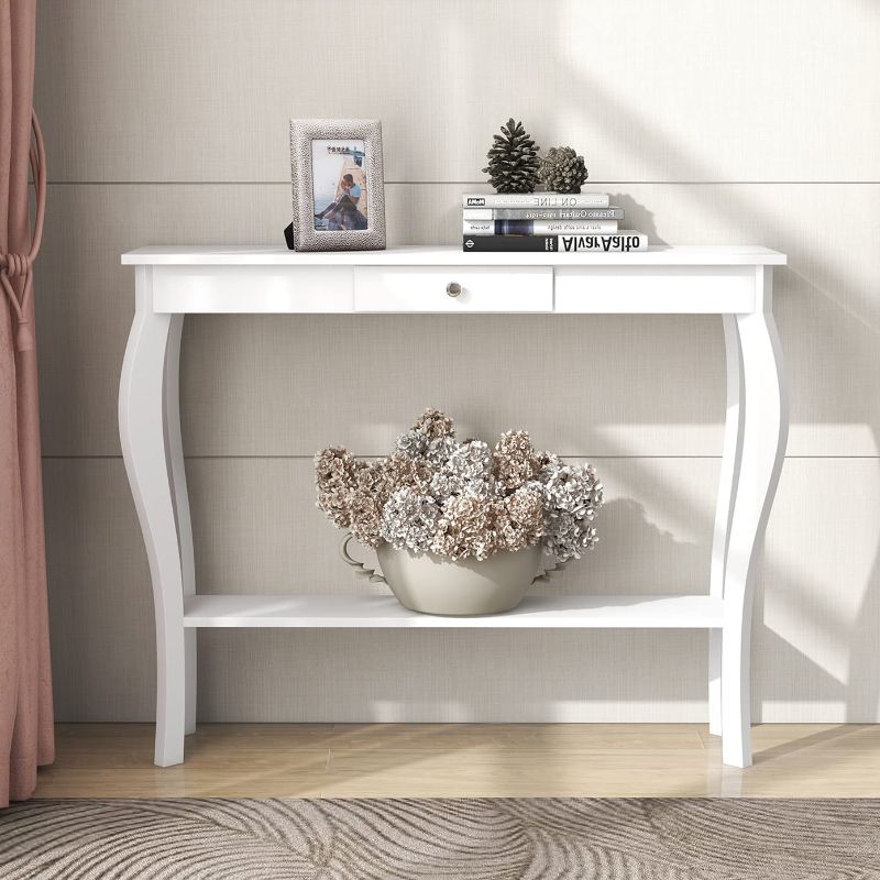 Photo 1 of ChooChoo Narrow Console Table with Drawer, Chic Accent Sofa Table, Entryway Table, White
