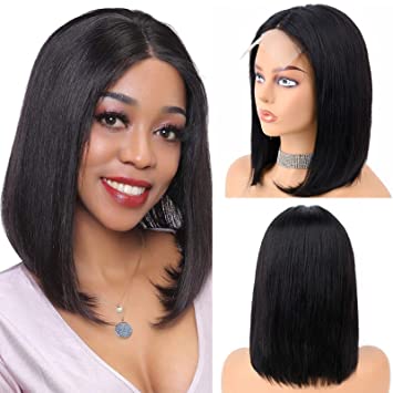 Photo 1 of Alliggic Hair 4x4 Short Bob Wigs Human Hair Lace Closure Wigs For Black Women Brazilian Virgin Hair Straight Bob Wigs Remy Hair Wigs(10inch)
