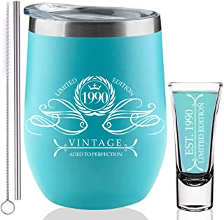 Photo 1 of 1990 32nd Birthday Gifts for Women & Him, 32nd Birthday Decorations for Her & Him, 31 Birthday Decorations Wine Tumbler 12 oz Stainless Steel (Aqua Blue)
