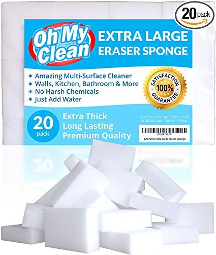 Photo 1 of (20 Pack) Extra Large Eraser Sponge - Extra Thick, Long Lasting, Premium Melamine Sponges in Bulk - Multi Surface Power Scrubber Foam Cleaning Pads - Bathtub, Floor, Baseboard, Bathroom, Wall Cleaner
