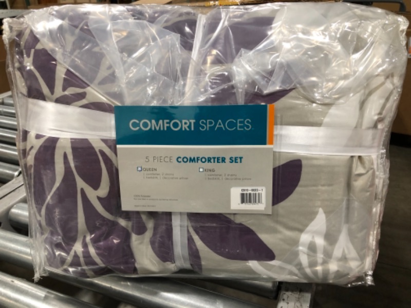 Photo 2 of Comfort Spaces Enya Comforter Set-Modern Floral Design All Season Down Alternative Bedding, Matching Shams, Bedskirt, Decorative Pillows, Queen (90"x90"), Purple
