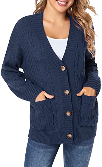 Photo 1 of Fuinloth Women's Cardigan Sweater, Oversized Chunky Knit Button Closure with Pockets, Large