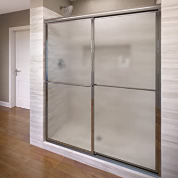 Photo 1 of Basco Deluxe Framed Sliding Shower Door, Fits 42-44 inch opening, Obscure Glass, Silver Finish
