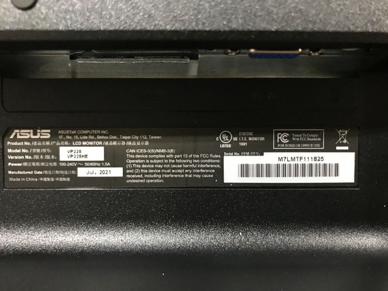 Photo 4 of Asus VP228HE 21.5” Full HD 1920x1080 1ms HDMI VGA Eye Care Monitor,Blacklight
