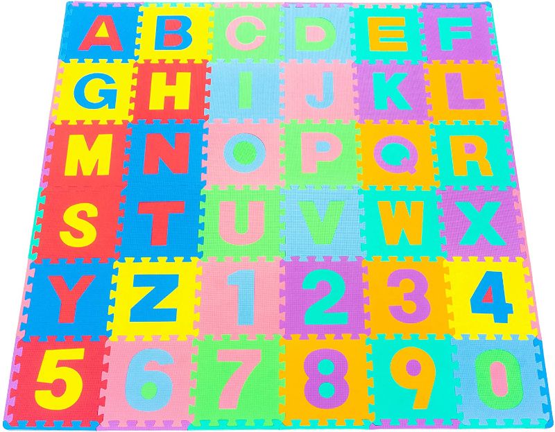 Photo 1 of ProSource Kids Foam Puzzle Floor Play Mat with Shapes & Colors or Numbers & Alphabets, 36 Tiles, 12"x12" and 24 Borders
