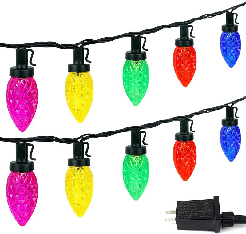 Photo 1 of C9 Christmas String Lights Outdoor/Indoor, Extendable 50 LED 49ft Waterproof Green Wire String Lights Plug in Fairy Lights for Christmas Tree Patio Party Decoration (Multi Color)
