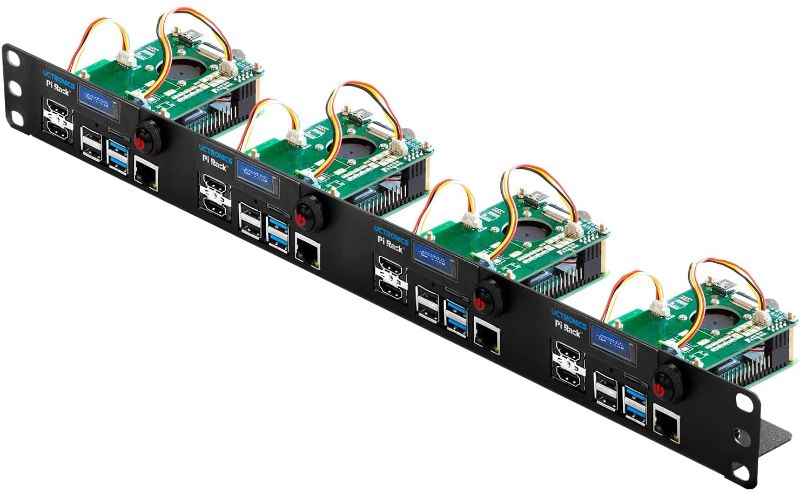 Photo 1 of UCTRONICS Ultimate Rack for Raspberry Pi 4, 19" 1U Rackmount with All IO on One Side, OLED Display, Power Switch, and Cooling Fan
