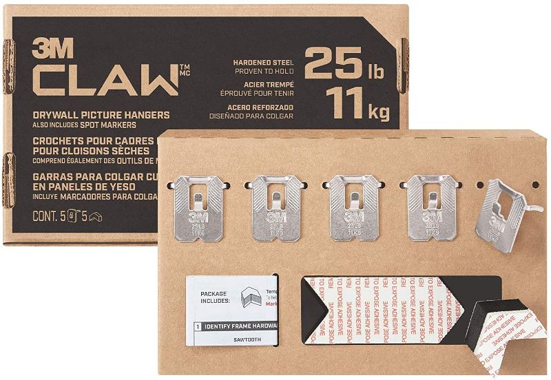 Photo 1 of 3M CLAW Drywall Picture Hanger with Temporary Spot Marker, Holds 15 Lbs, 6 Hangers, 6 Markers/Pack
