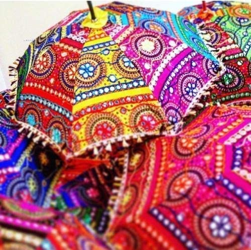 Photo 1 of Real Online Seller Indian Handmade Designer Cotton Fashion Multi Colored Umbrella Embroidery Boho Umbrellas Parasol 10 Pcs Lot
