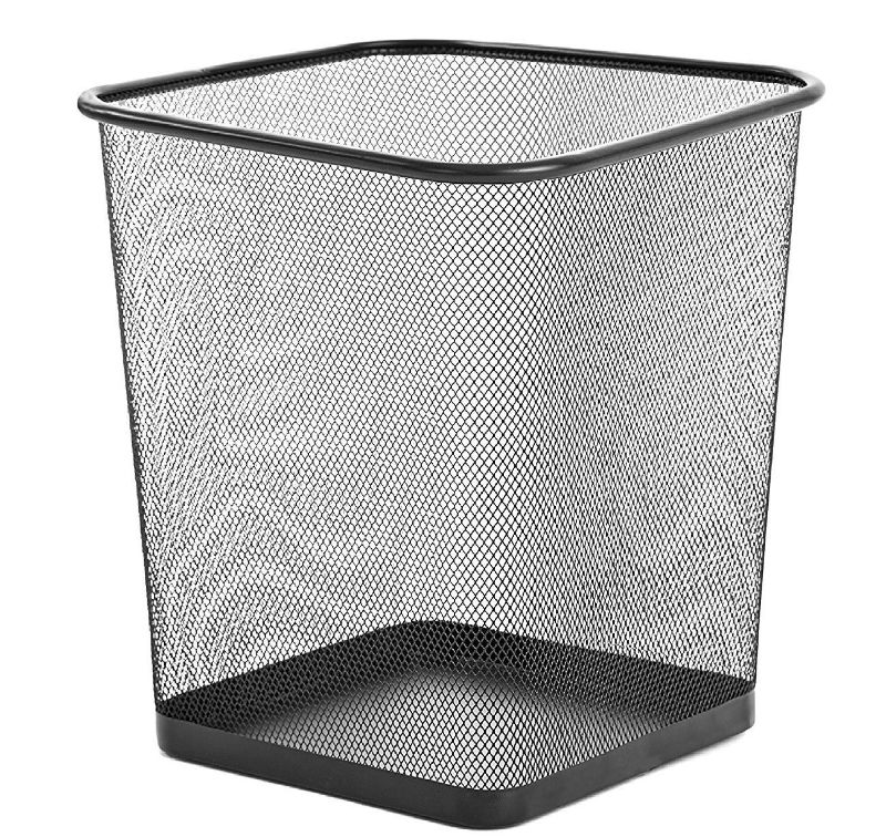 Photo 1 of Zuvo Square Mesh Wastebasket Metal Wire Garbage Trash Can for Office Home Bedroom Height 10.1" Width 10" , 4 Gallon (16 Quart) (2 Pack , Black)
