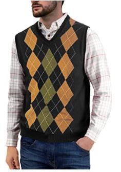 Photo 1 of Gafeng Mens Argyle Sweater Vest V-Neck Casual Winter Slim Fit Lightweight Sleeveless Knitwear, Medium