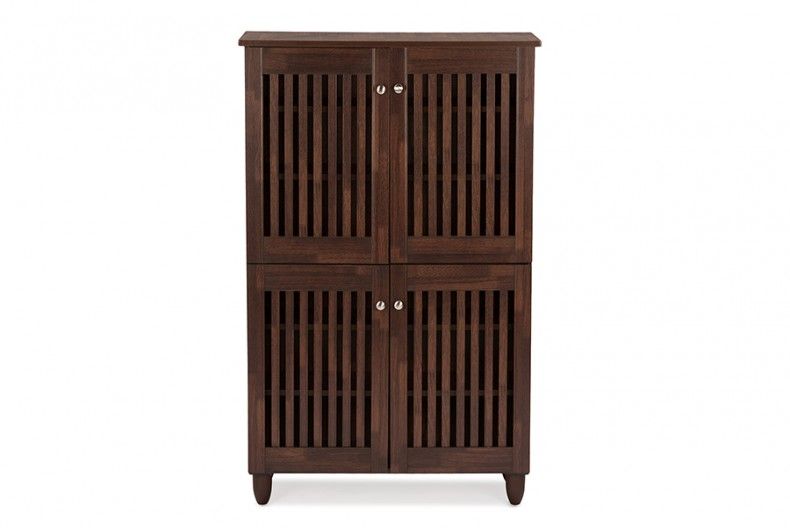 Photo 1 of Baxton Studio Fernanda Modern And Contemporary 4-Door Oak Brown Wooden Entryway Shoes Storage Tall Cabinet