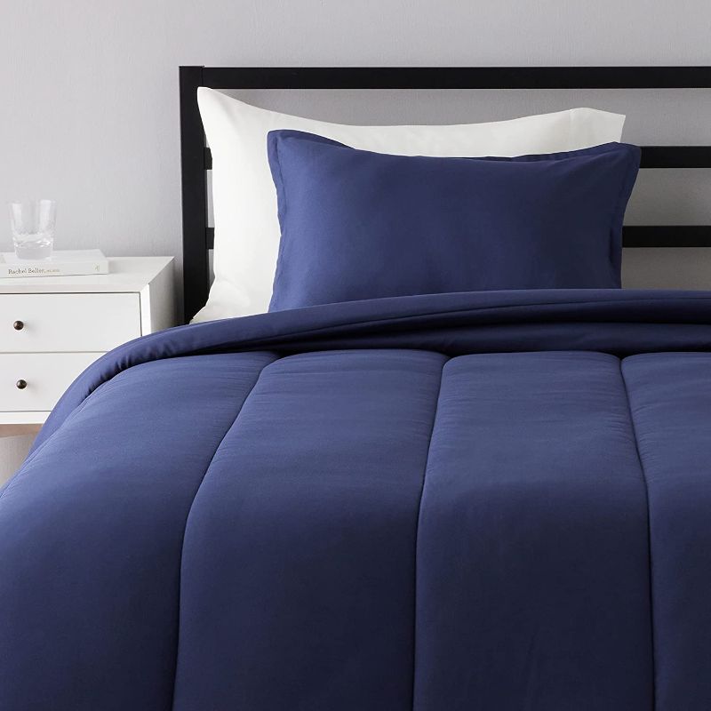 Photo 1 of Amazon Basics Comforter Set, king, Navy Blue, Microfiber, Ultra-Soft
