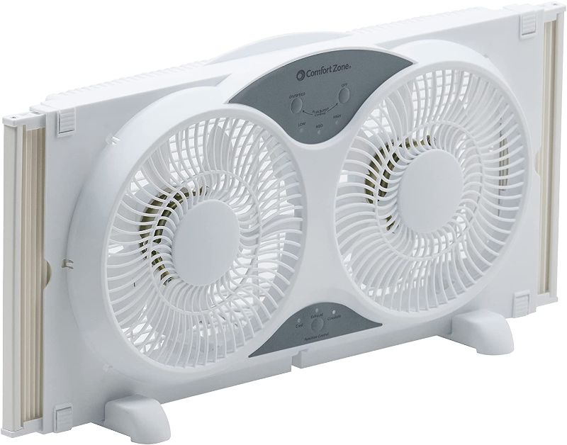 Photo 1 of Comfort Zone CZ310R 3-Speed 3-Function Expandable Reversible Twin Window Fan with Remote Control, Removable Cover
