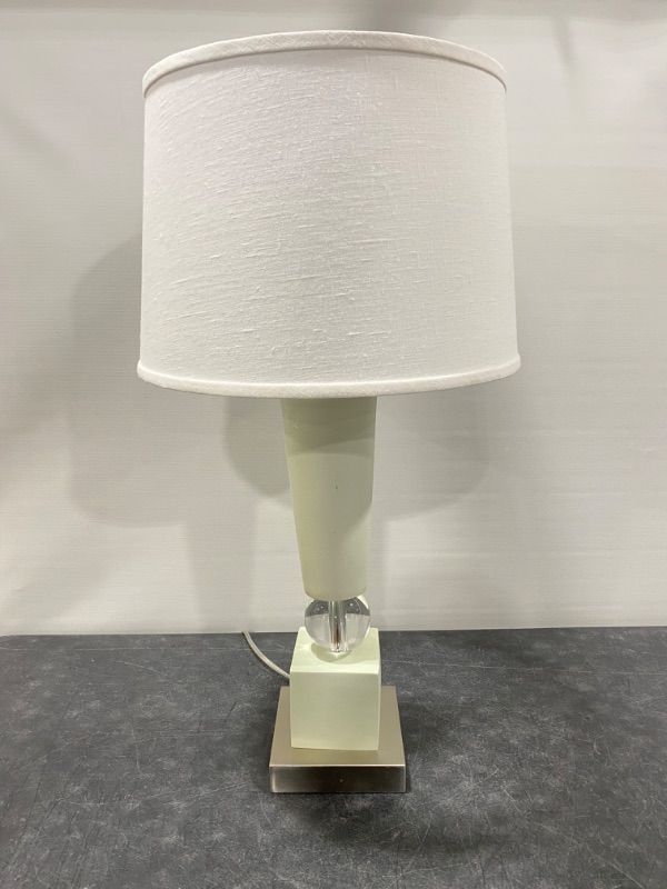Photo 4 of 2pc DECORATIVE LARGE TABLE LAMP 31H INCHES WHITE AND GLASS FEATURES (Colors may Vary)