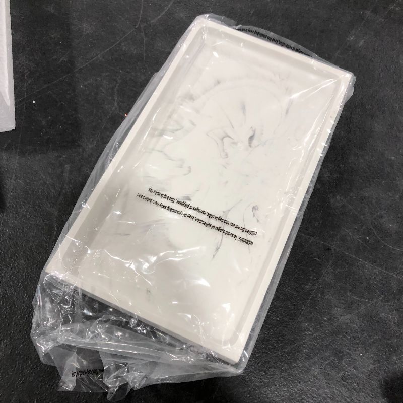 Photo 1 of Decorative Design White Vanity Tray Organizer - Marble Style Resin for Bathroom, Kitchen Countertops, Desks, Dressers - Modern Minimal Design to Store Cosmetics, Jewelry, Trinkets - 10.4 x 5.9 Inch