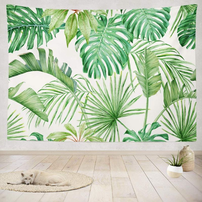 Photo 1 of  Tapestry Wall Handing Green Leaf Tropical Leaves Monster a Strelitzia Palms Watercolor Wall Tapestry for Bedroom Living Room Dorm 60X80 Inches