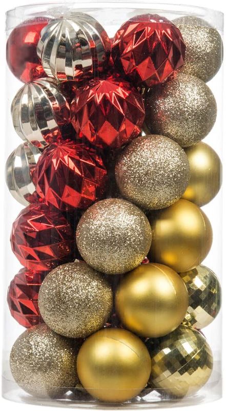 Photo 1 of Christmas Ball Ornaments Shatterproof, Xmas Hanging Tree Decorations Plastic Balls, 41 Count Pre-Strung Packed Small Balls for Tabletop Tree Decorations 4CM/1.57in 41 pcs Red Gold