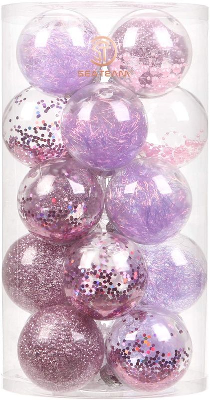 Photo 1 of 80mm/3.15" Shatterproof Clear Plastic Christmas Ball Ornaments Decorative Xmas Balls Baubles Set with Stuffed Delicate Decorations (20 Counts, Pink)