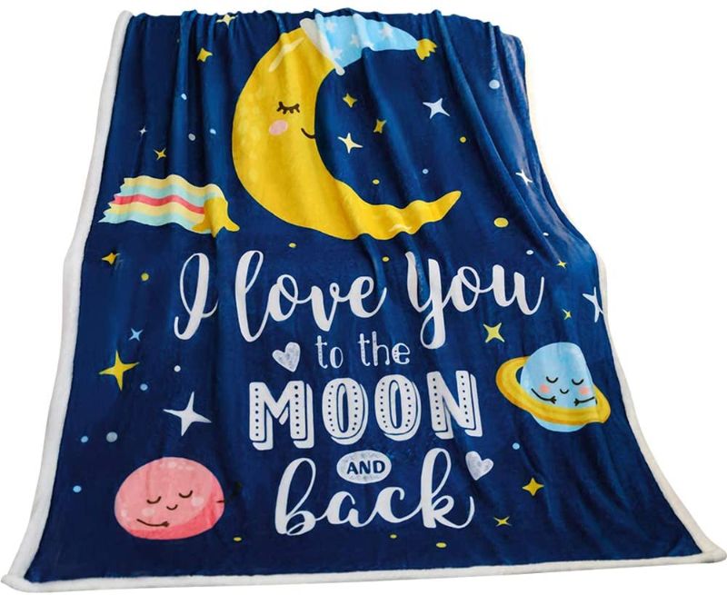 Photo 1 of  I Love You to The Moon and Back Blanket, Soft Cute Kids Throw Blanket Birthday Gift for Girls Boys Adults Flannel Fleece Moon Blanket(Cartoon Moon, 48"x60")
