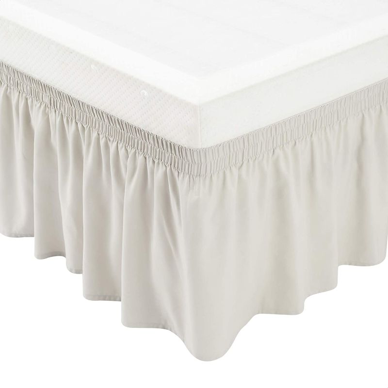 Photo 1 of Amazon Basics Elegantly Styled Ruffled Bed Skirt, Three Sided Wrap Around with Easy Fit Elastic, 16" Drop- Twin/TwinXL, Light Grey