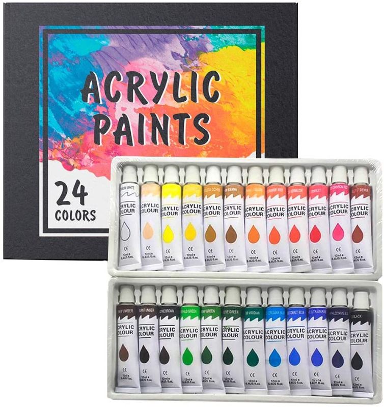 Photo 1 of Acrylic Paint Set 24 Colors/Tubes(12ml, 0.4 oz) Non Toxic Non Fading,Rich Pigments for Painters, Adults & Kids, Ideal for Canvas Wood Clay Fabric Ceramic Craft Supplies