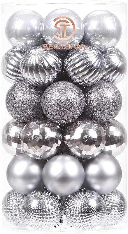 Photo 1 of 41-Pack Christmas Ball Ornaments with Strings, 40mm/1.57-Inch Small Size Baubles, Shatterproof Plastic Christmas Bulbs, Hanging Decorations for Xmas Tree, Holiday, Wedding, Party, Grey