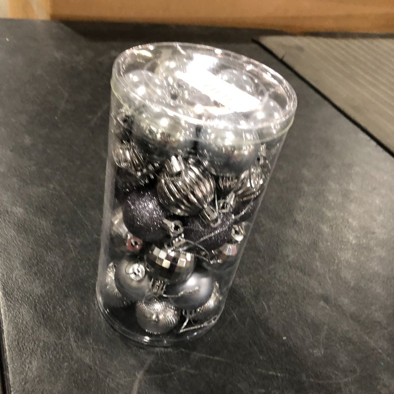 Photo 1 of 41-Pack Christmas Ball Ornaments with Strings, 40mm/1.57-Inch Small Size Baubles, Shatterproof Plastic Christmas Bulbs, Hanging Decorations for Xmas Tree, Holiday, Wedding, Party, Grey
