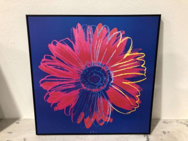 Photo 2 of McGraw Graphics Daisy Yellow  Pink Print Style Artwork Approx 34 x 34 Inches Framed in Black