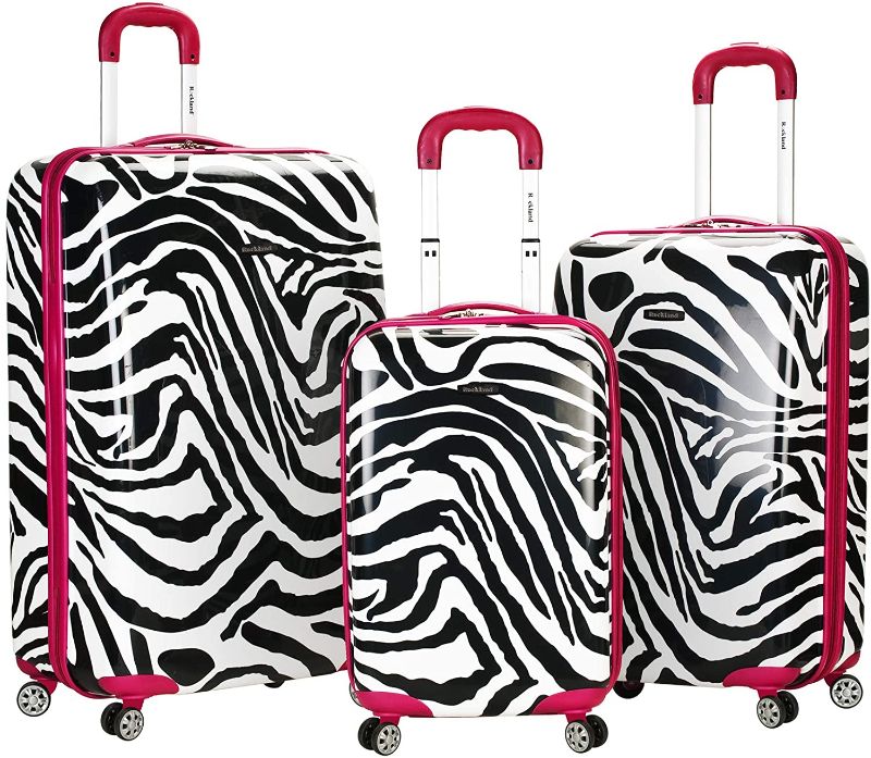 Photo 1 of Rockland Safari Hardside Spinner Wheel Luggage, Pink Zebra, 3-Piece Set (20/24/28)